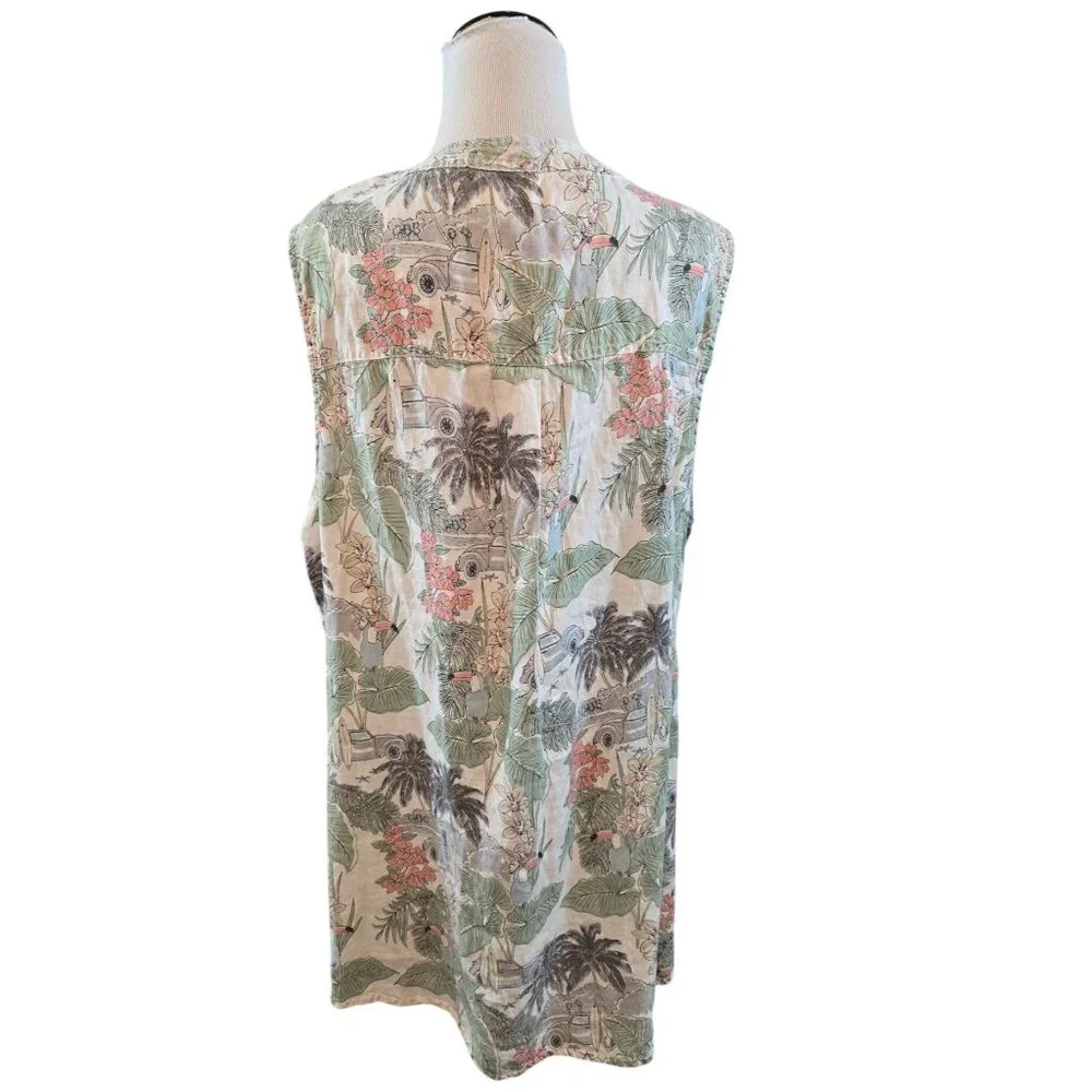 C&C California‎ Womens Tropical Print Sleeveless Linen Button-Down dress Size 3X - Picture 4 of 13